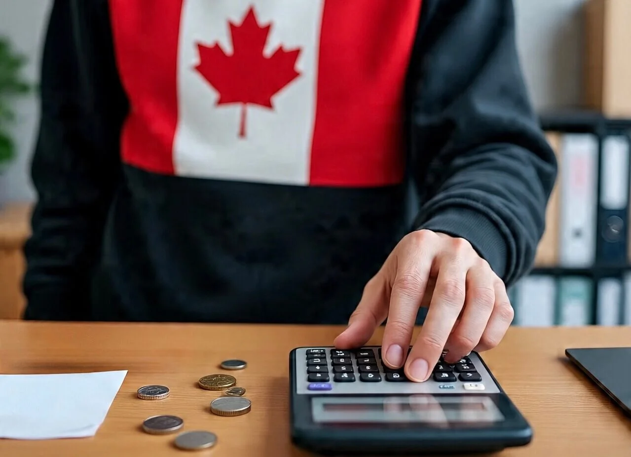 Man calculating physical presence with calculator