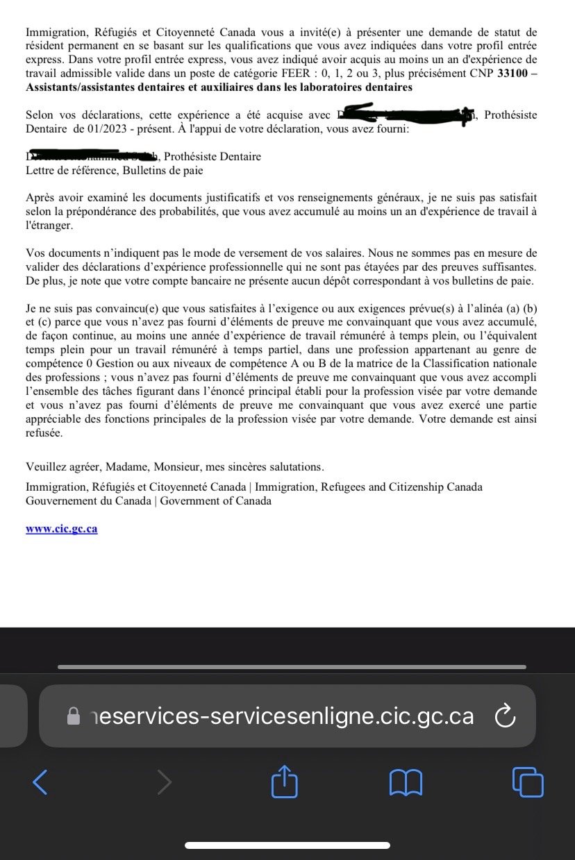 Refus expérience professionnelle